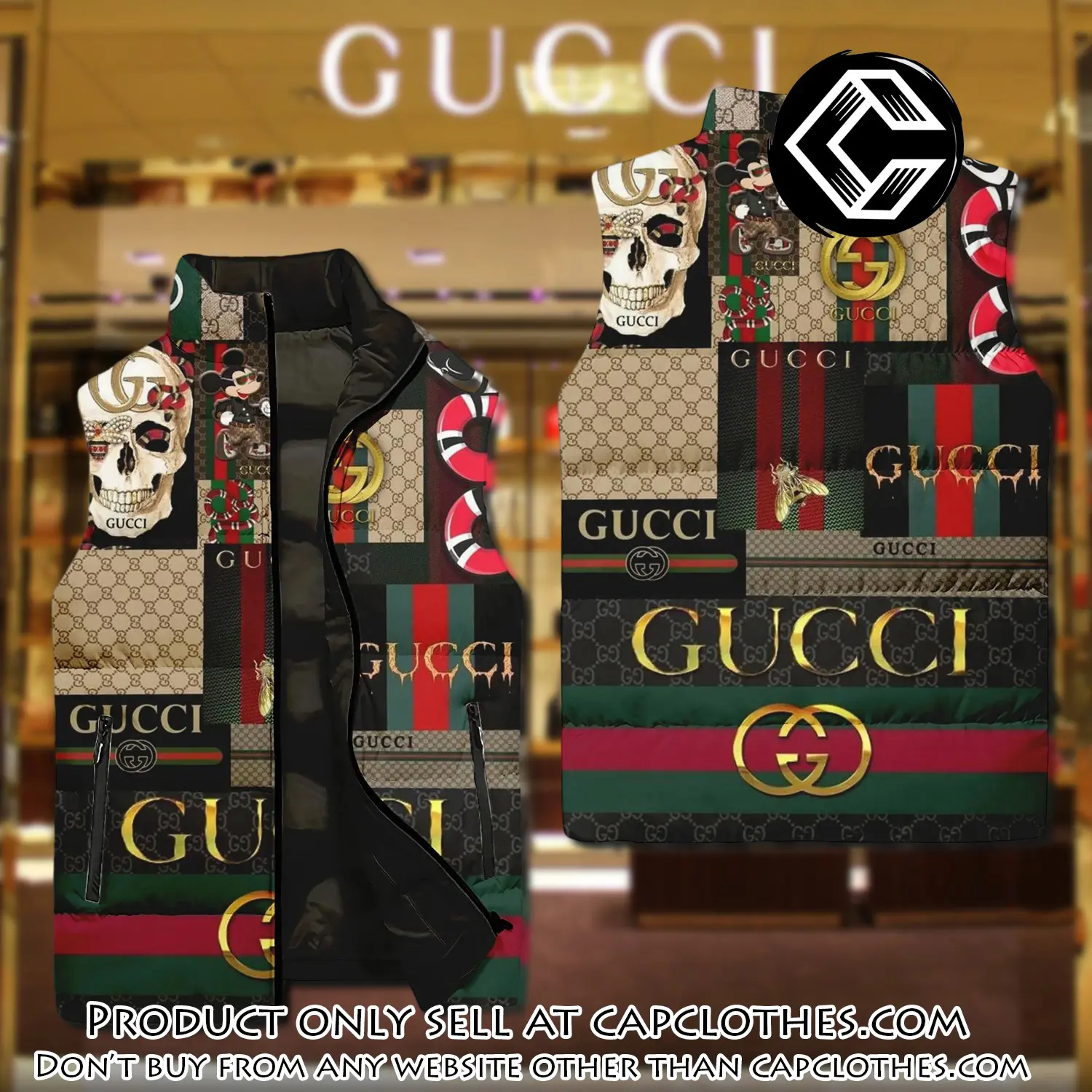 Gucci all pattern luxury brand 3d sleeveless down jacket cc0606740